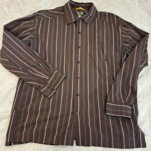 Mountain Hardwear Men’s XL Button-Up Shirt Brown/Green Striped Long Sleeve Nylon
